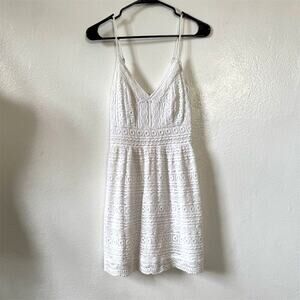 Abercrombie & Fitch Womens XS Smocked White Eyelet Lace Mini Dress Sleeveless